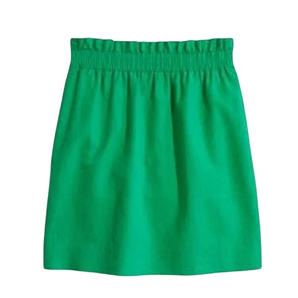 J.Crew Skirt Women 6 Green Linen Blend Paperbag Waist City Mini Skirt Preppy NWT